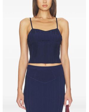 Fleur du Mal Ribbed-Knit Corset Top - Blue