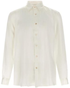 Riviera Vertical-Stripe Silk Shirt - White