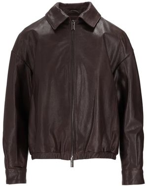 LA ROSE Zip-Up Leather Jacket - Brown
