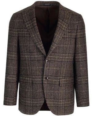 Al Duca d'Aosta Check-Pattern Peak-Lapel Blazer - Black