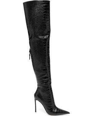 Tom Ford Croc-Effect Over-The-Knee Boots - Black