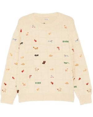 Bode Animal-Embroidery Sweater - Natural