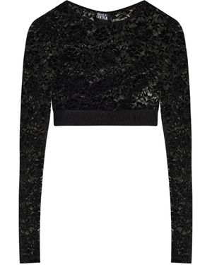 Versace Jeans Couture Floral-Lace Long-Sleeve Top - Black