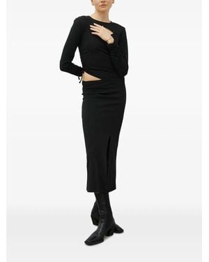 Gestuz Cut-Out Gathered Midi Dress - Black