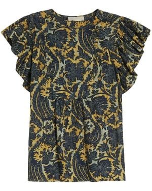 Ulla Johnson Sienna Ruffled Floral-Print Top - Green