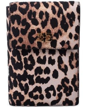 Ganni Leopard-Print Flap Wallet - Black