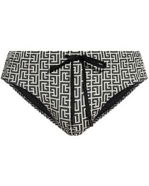 Balmain Geometric-Pattern Swim Briefs - Black