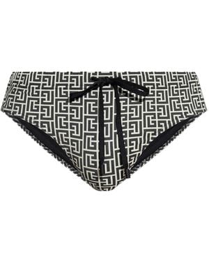 Balmain Geometric-Pattern Swim Briefs - Black