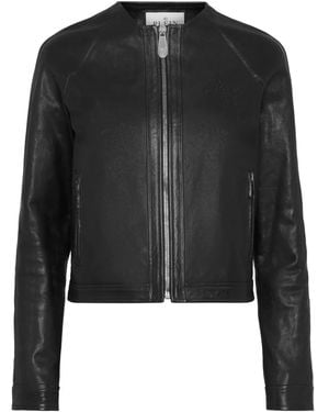 Philipp Plein Embroidered-Logo Zip-Front Leather Jacket - Black
