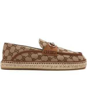 Gucci Monogram-Pattern Horsebit Espadrilles - Brown