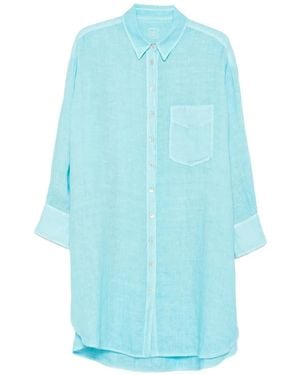 120% Lino Button-Front Pocket Dress Shirt - Blue