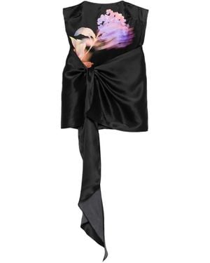 David Koma Floral-Print Knot-Detail Dress - Black