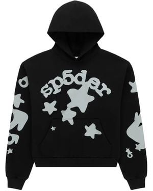 Sp5der Reflective-Detail Hoodie - Black