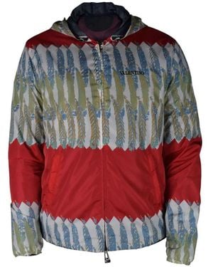 Valentino Garavani Leaf Print Hooded Jacket - Red