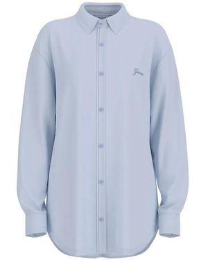 Guess Camisa Con Logo Bordado - Azul