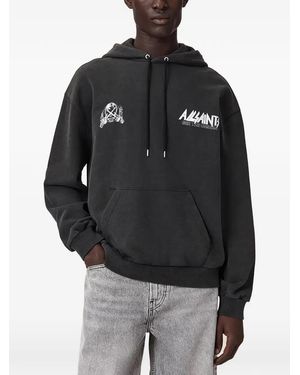 AllSaints Graphic-Print Washed-Effect Hoodie - Black