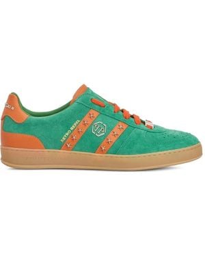 Philipp Plein Baskets Retro Rebel En Daim À Étoiles Cloutées - Green