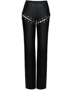 Lika Detachable-Leg Lace-Up Eyelet Straight Pants - Black