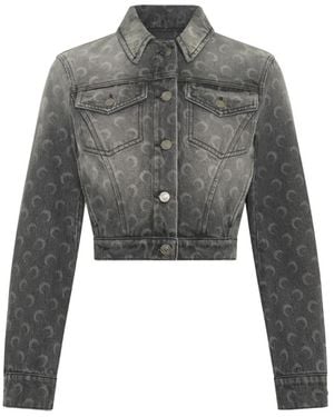 Marine Serre Faded Cropped Denim Jacket - Gray
