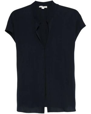 Vince V-Neck Short-Sleeve Blouse - Blue