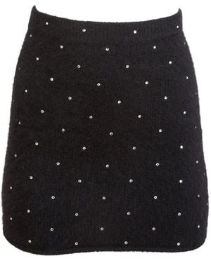 Fleur du Mal Rhinestone Knitted Mini Skirt - Black