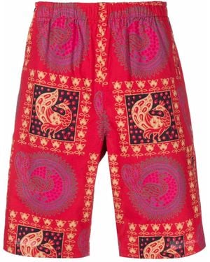 Needles Batik-Print Cotton Knee-Length Shorts - Red