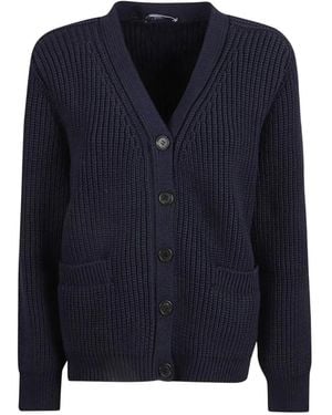 Prada Ribbed-Knit V-Neck Cardigan - Blue
