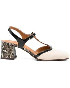 Chie Mihara T-Strap Snakeskin Block Heel Shoes - White