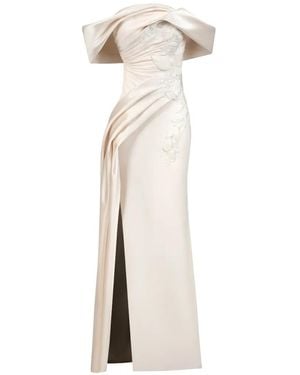 Gaby Charbachy Vestido Largo Con Apliques Florales - Neutro