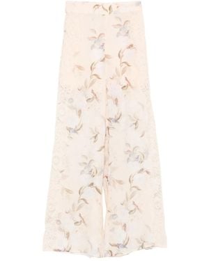 Zimmermann Floral-Print Lace-Insert Pants - Natural
