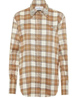 Philipp Plein Strass-Embellished Checked Shirt - Natural