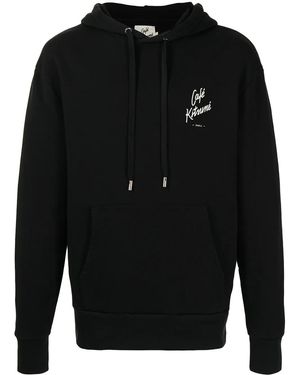 Café Kitsuné Print Drawstring Hoodie - Black