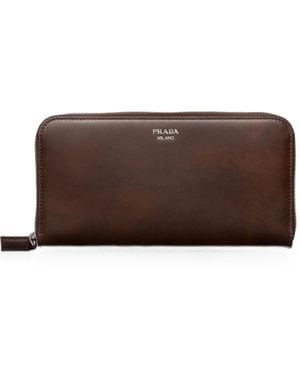 Prada Antiqued Leather Wallet - Brown