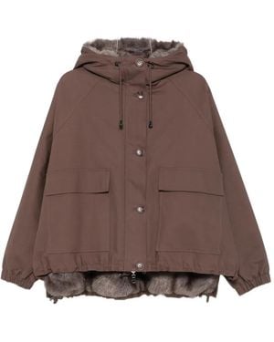 VALENTINI 1972 Faux-Fur-Trim Hooded Coat - Brown