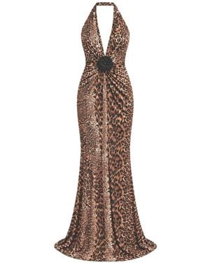 ROSERRY Leopard-Print Open-Back Maxi Dress - Brown