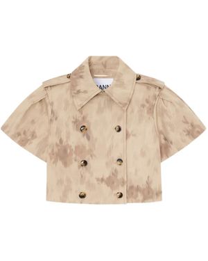 Ganni Double-Breasted Short-Sleeve Jacket - Natural