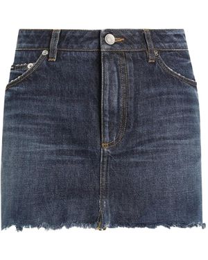 Dolce & Gabbana Frayed Mini Denim Skirt - Blue