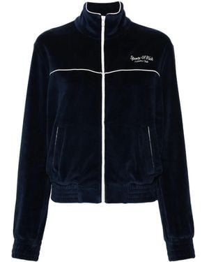 Sporty & Rich Velour Zip-Up Jacket - Blue