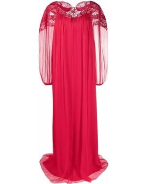 Alberta Ferretti Lace-Detail Floor-Length Gown - Red