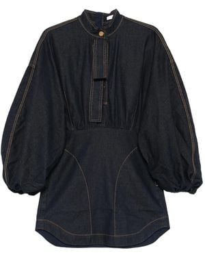 Zimmermann Bishop-Sleeve Denim Mini Dress - Blue