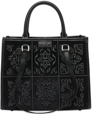 MY BEST BAG Embossed Panelled Tote Bag - Black