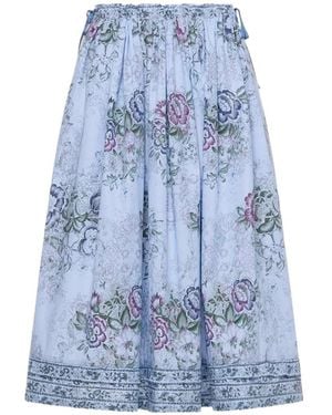 Pierre Louis Mascia Floral-Print Drawstring Midi Skirt - Blue