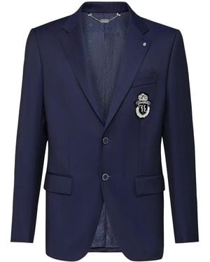 Billionaire Crest-Motif Wool Blazer - Blue