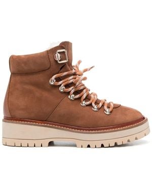 Tommy Hilfiger Lace-Up Leather Ankle Boots - Brown