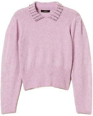 Twinset Embellished Polo-Collar Jumper - Pink