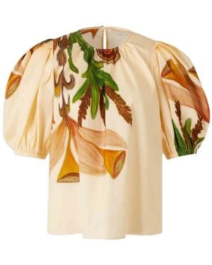 Ulla Johnson Las Olas Puffed-Sleeve Botanical-Print Top - Natural
