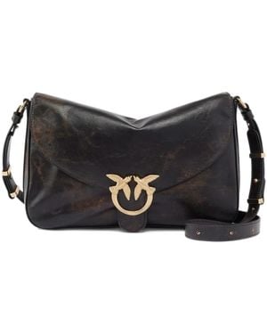 Pinko Love Birds Leather Shoulder Bag - Black