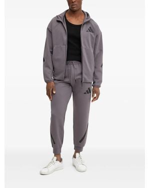 adidas Logo-Detail Hooded Zip-Up Jacket - Grey