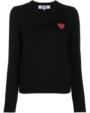 COMME DES GARÇONS PLAY V-Neck Overlapping Heart Top - Black