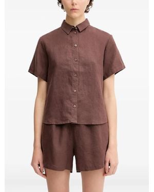 Samsøe & Samsøe Short-Sleeve Buttoned Shirt - Brown